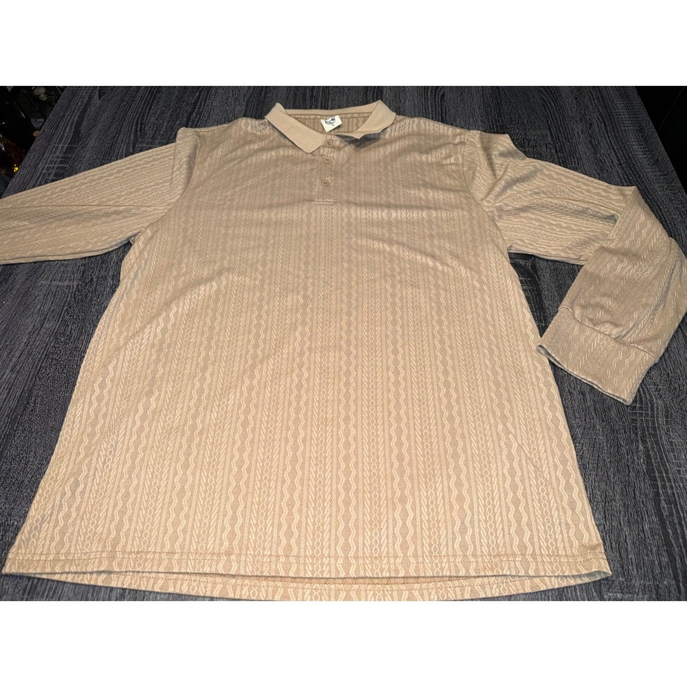 Hardaddy‎ Men's XL Long Sleeve Polo Shirt Tan Beige Textured Knit Casual Retro